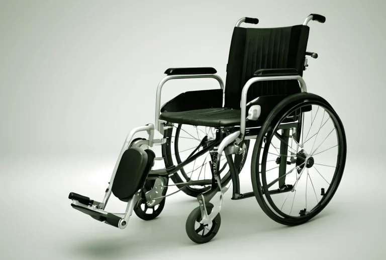 The picture is designed to the topic of "parts of a wheel chair". In the picture each part is clear.