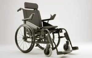 An image showing a modern wheeler chair, designed for mobility and accessibility. The wheelchair features a sturdy frame, comfortable seat and backrest, adjustable armrests, and removable footrests. It is a symbol of independence and freedom for individuals with mobility challenges.