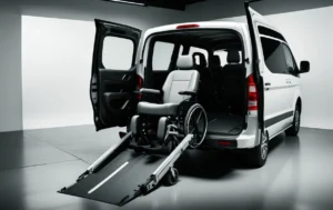An image of a wheelchair accessible vehicle, showcasing accessibility features such as ramps and spacious interiors for wheelchair users.